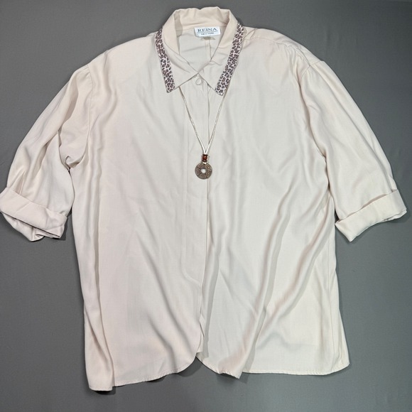 Vintage Reina New York 2pc Cream Set Animal Print Collar Made in USA 22W - Picture 2 of 8